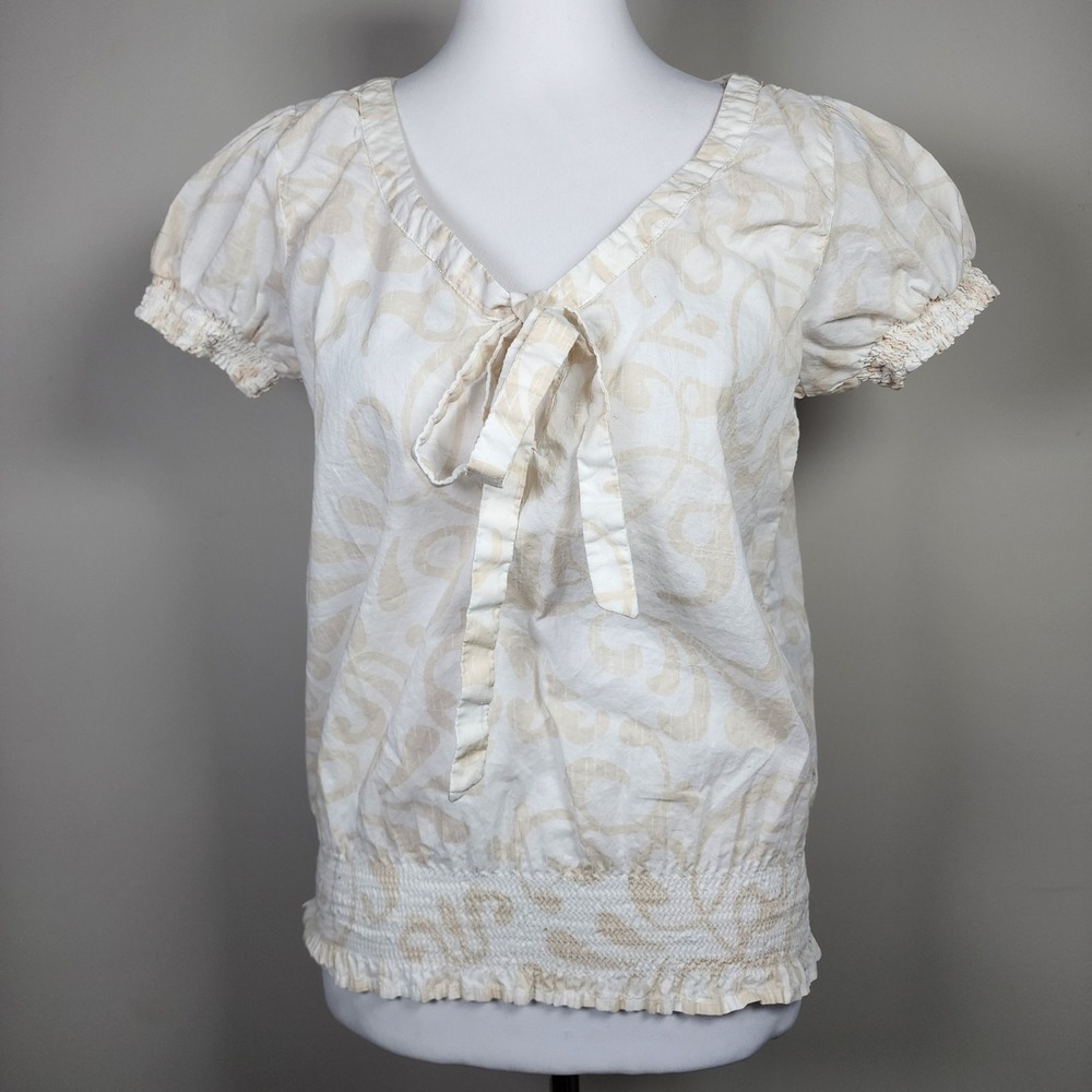 Urban Heritage Cream Puff Sleeve Tie Front Blouse